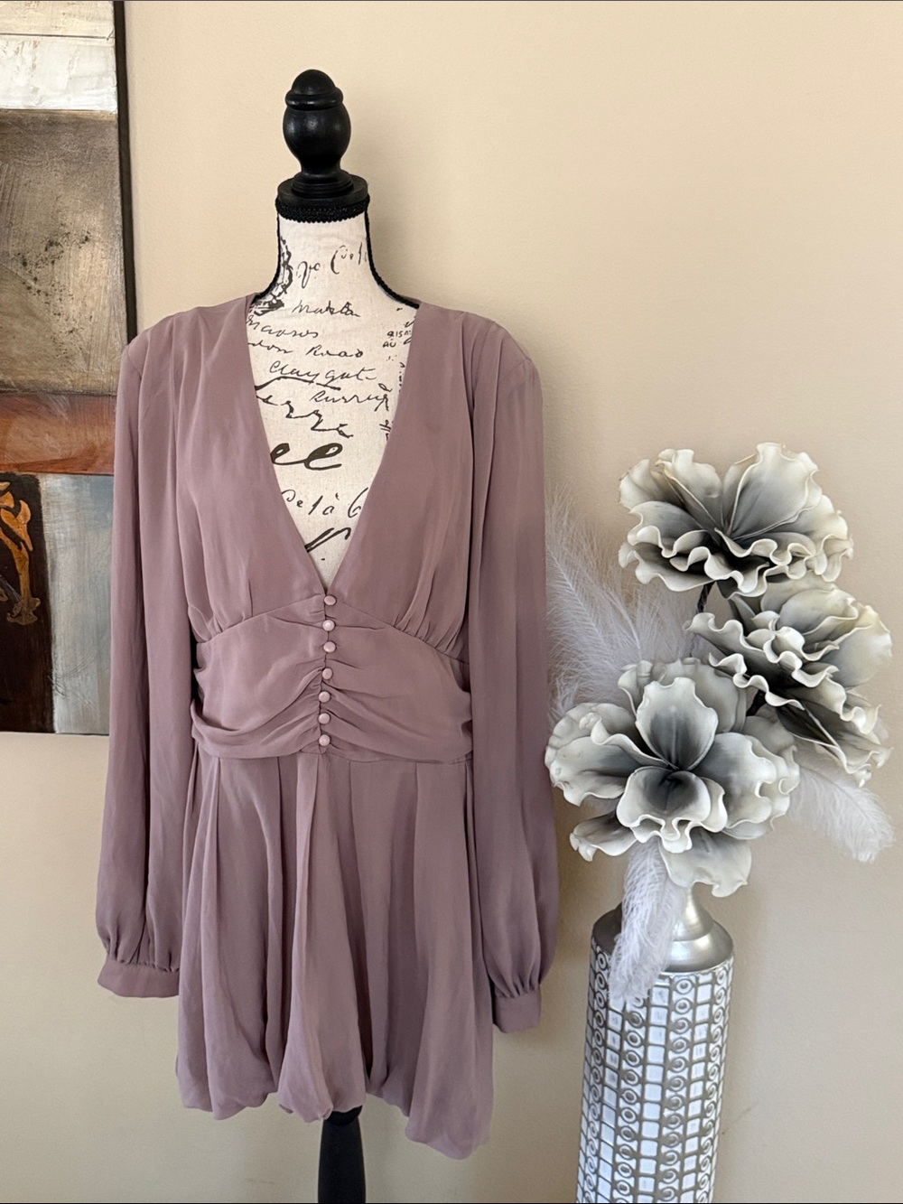Boohoo Mauve Long Sleeve Midi Dress with Button Front